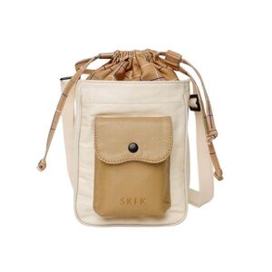 NWT SKFK Mura Cotton Drawstring Crossbody Shoulder Bag Beige Tan Reg. $109